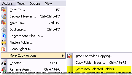 Menu item for pasting into multiple folders