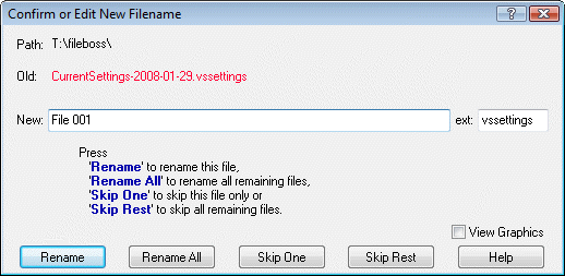 Confirm or edit new filename dialog