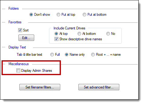 Option to turn the diaplay of admin shares on and off
