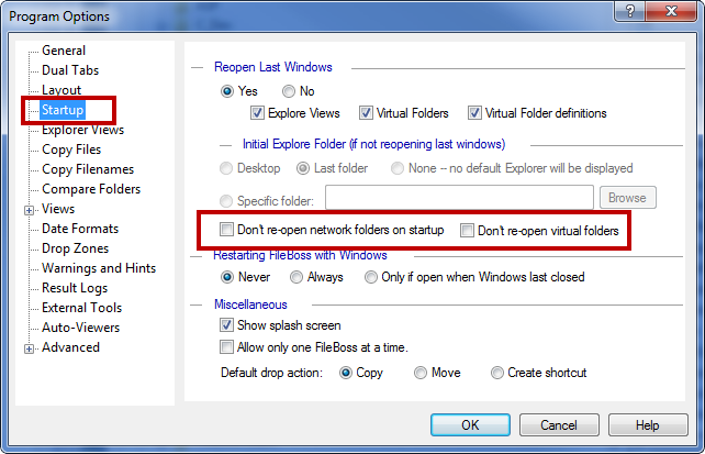 Prevent network and/or virtual folders from opening on startup